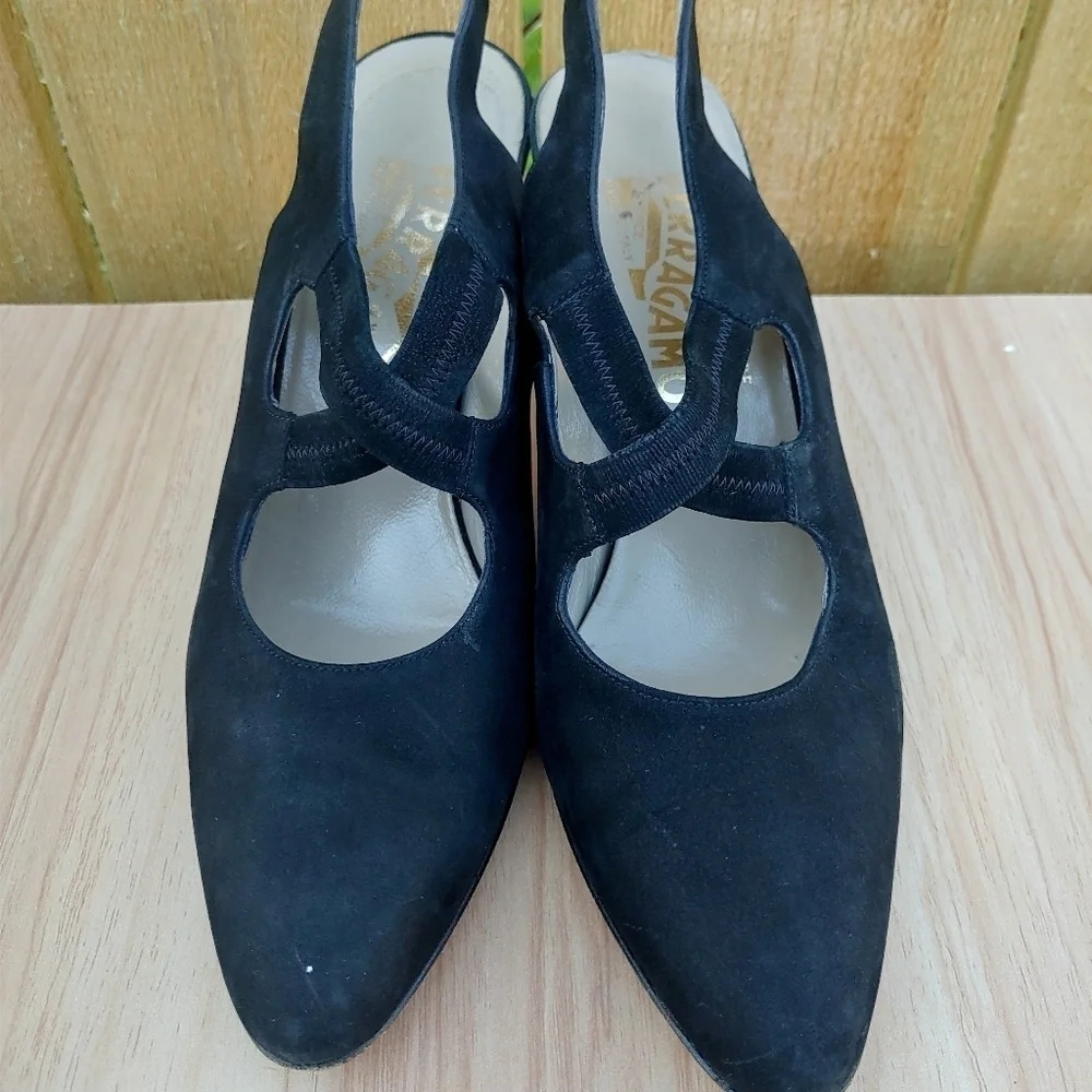 Salvatore Ferragamo Black Suede Slingback Heels